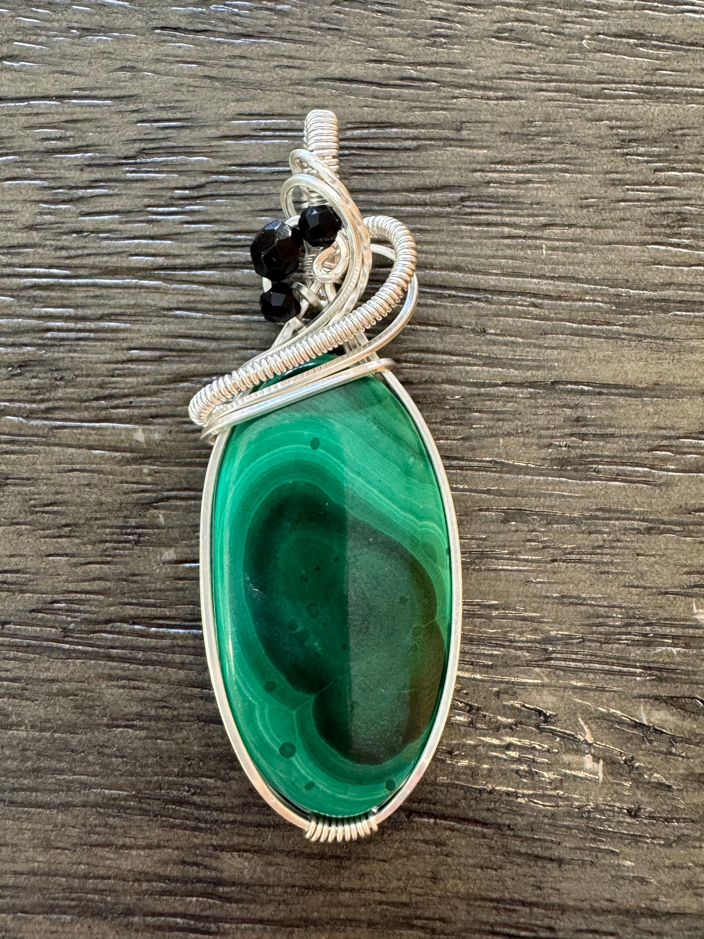 Sterling Silver Malachite & Black Spinel Pendant