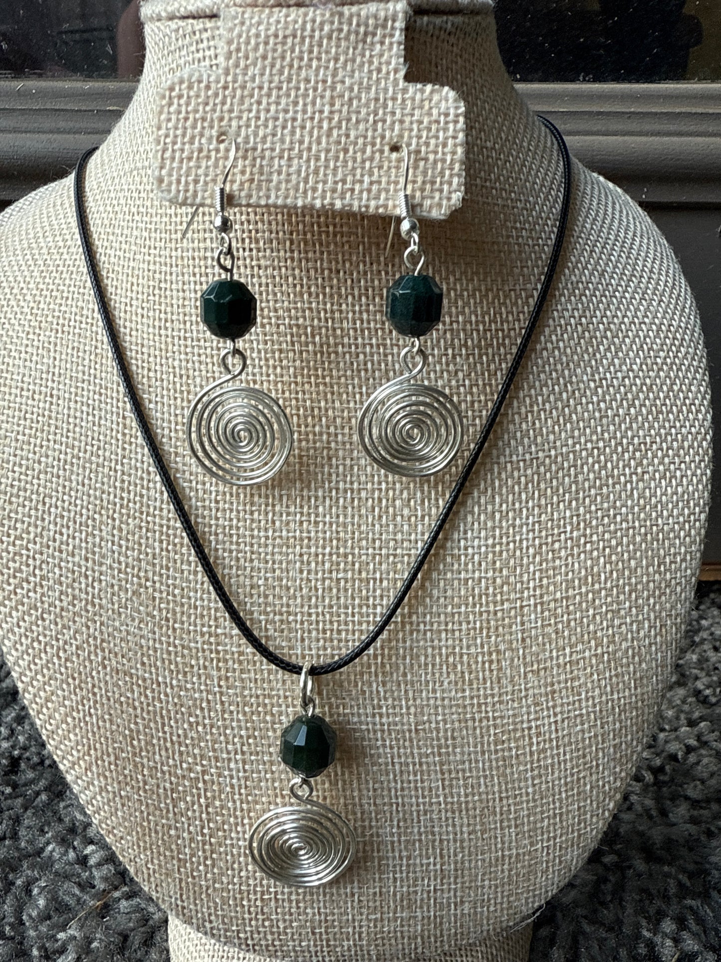 Moss Agate & Silver Spiral Jewelry Set