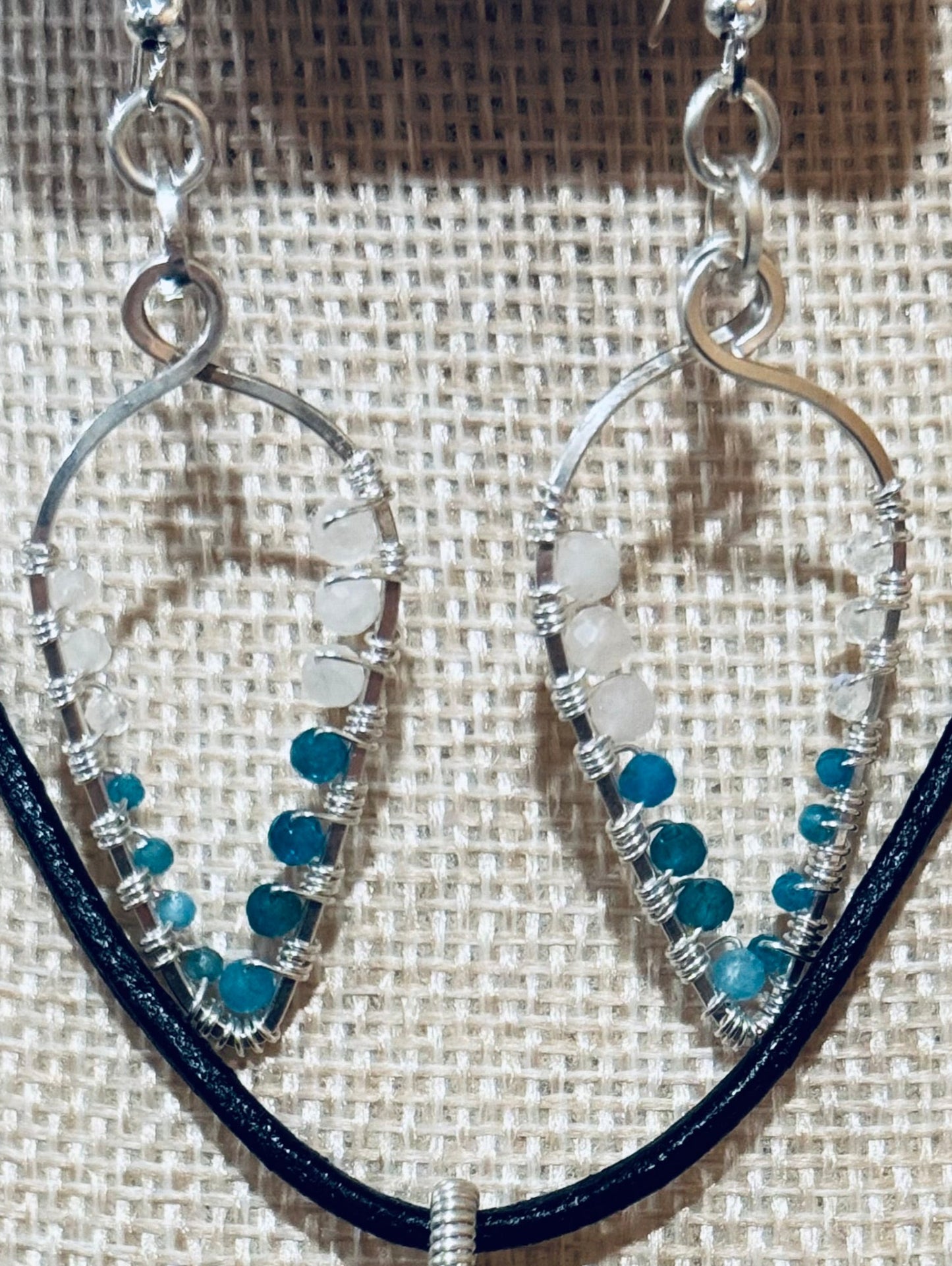 Sterling Silver Dangle Earrings with Blue Apatite & Moonstone