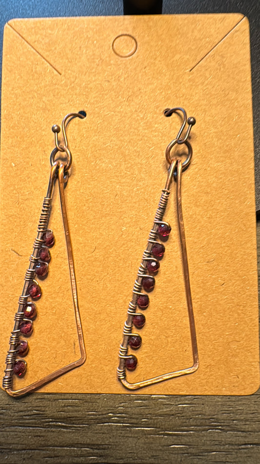 Geometric Copper Wire Earrings – Purple Garnet Stones