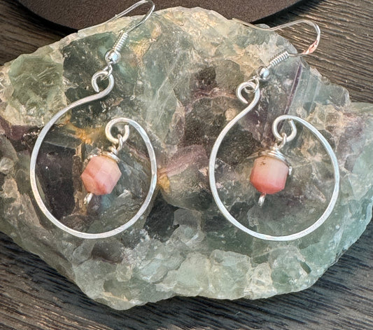 Delicate Circle Earrings – Pink Onyx & Silver