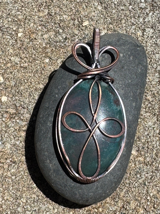 Bloodstone Cross Pendant | Oxidized Copper Wire Wrap
