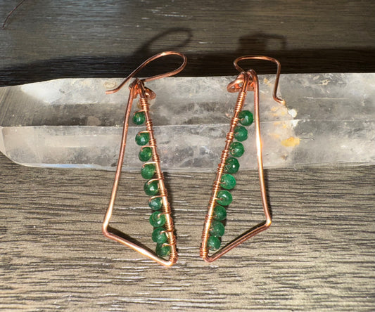 Artisan Copper Triangle Earrings with Green Onyx