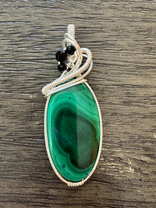 Sterling Silver Malachite & Black Spinel Pendant