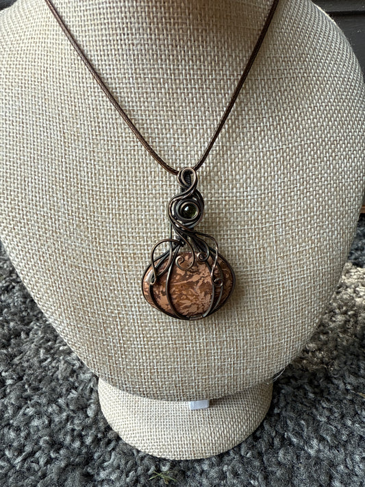 Starburst Jasper & Peridot “Pumpkin” Pendant Necklace