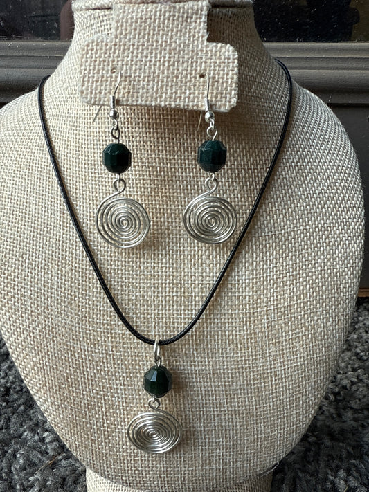 Moss Agate & Silver Spiral Jewelry Set
