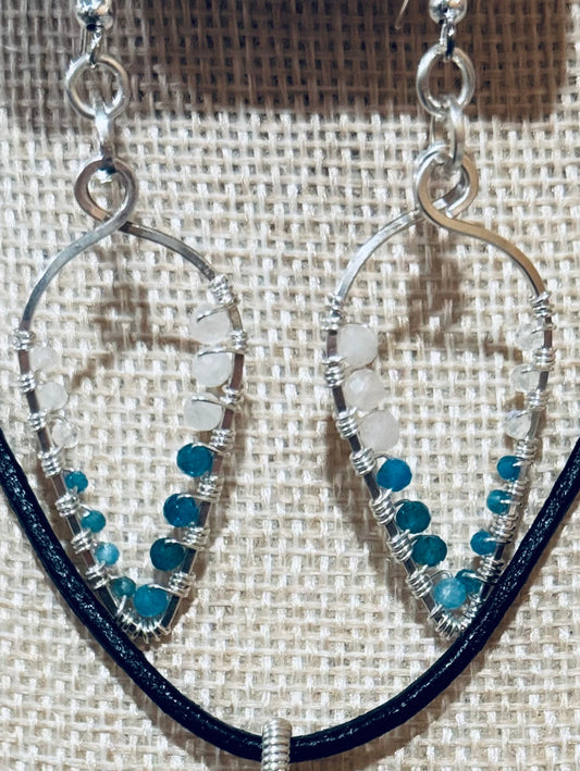 Sterling Silver Dangle Earrings with Blue Apatite & Moonstone